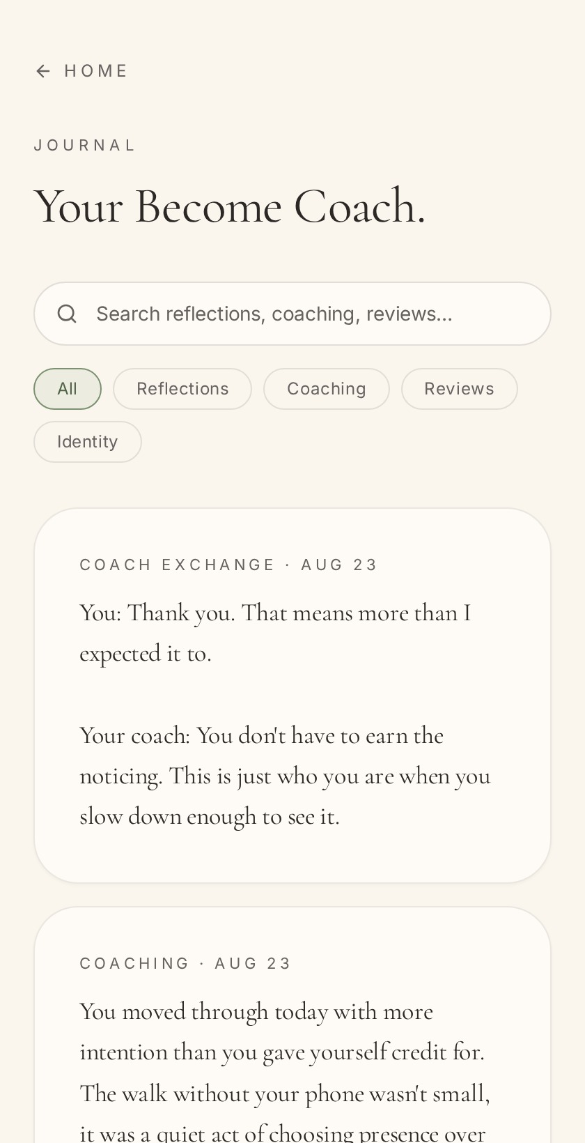 A conversation with the Become Coach in the Become app journal